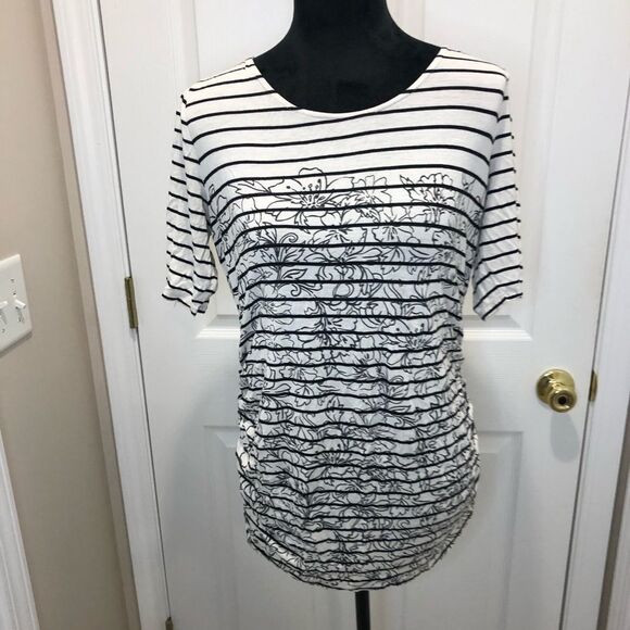Jessica Simpson Tops - Jessica Simpson Maternity black and white striped floral top, size large